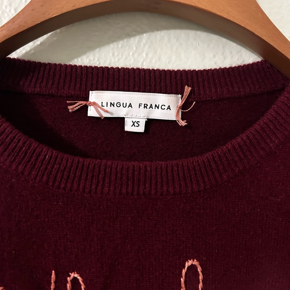 Lingua Franca Burgundy Sweater - Crew Neck - Picture 3 of 5